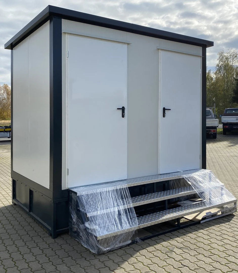 Contenedor sanitario doble con depósito de residuos blanco 3x2 metros