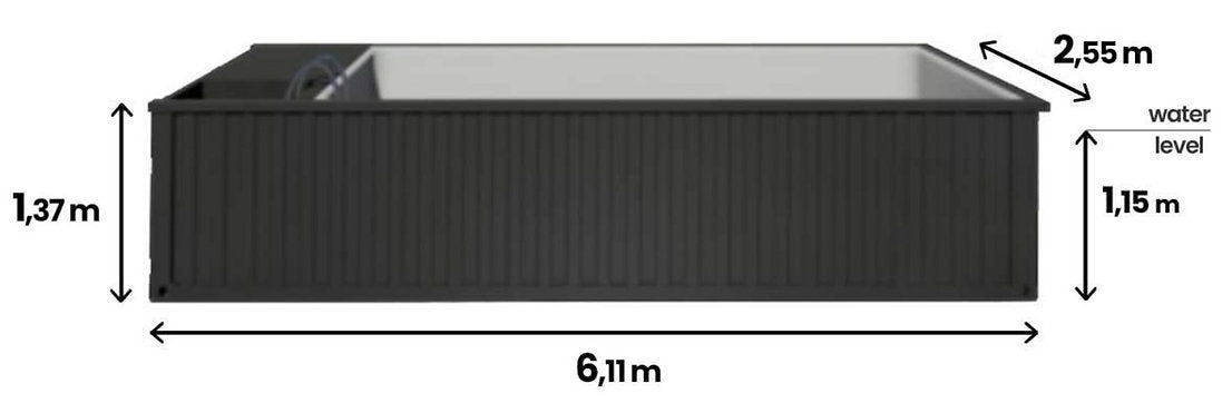 Piscina contenedor 6,2mx 2,5m lista para usar, Paquete Confort