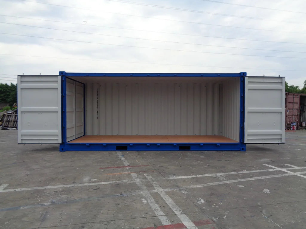 Contenedor Marítimo 20 pies Open Side Azul Nuevo Lateral Abierto